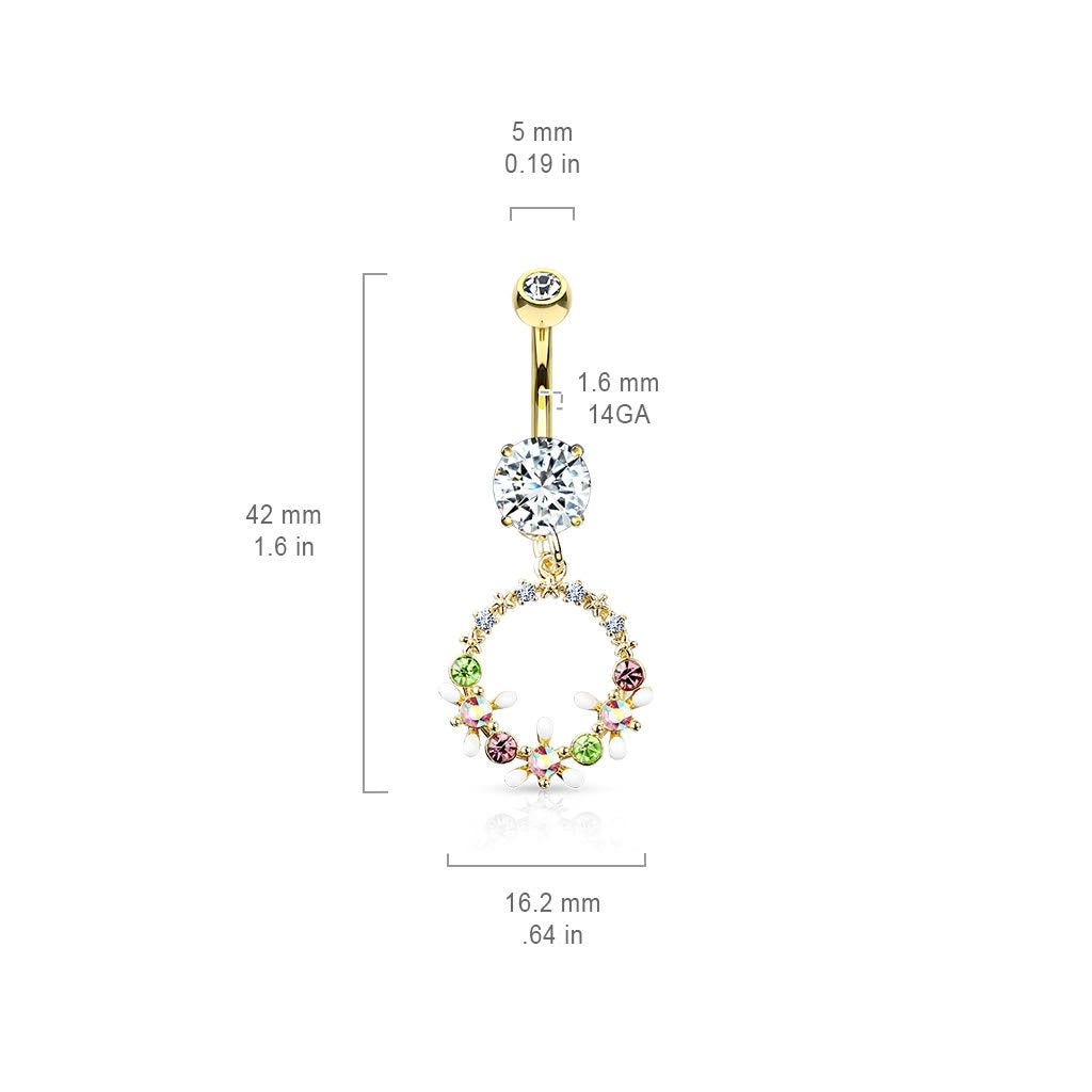 Surgical Steel 14 Gauge Belly Ring with AB Crystal Flower Dangle - photo 2