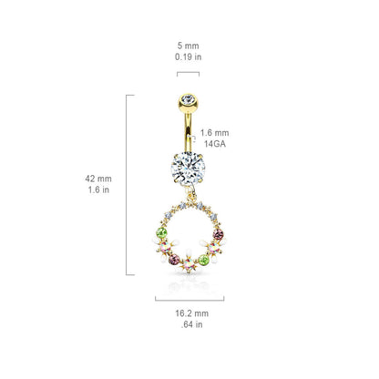 Surgical Steel 14 Gauge Belly Ring with AB Crystal Flower Dangle - photo 2