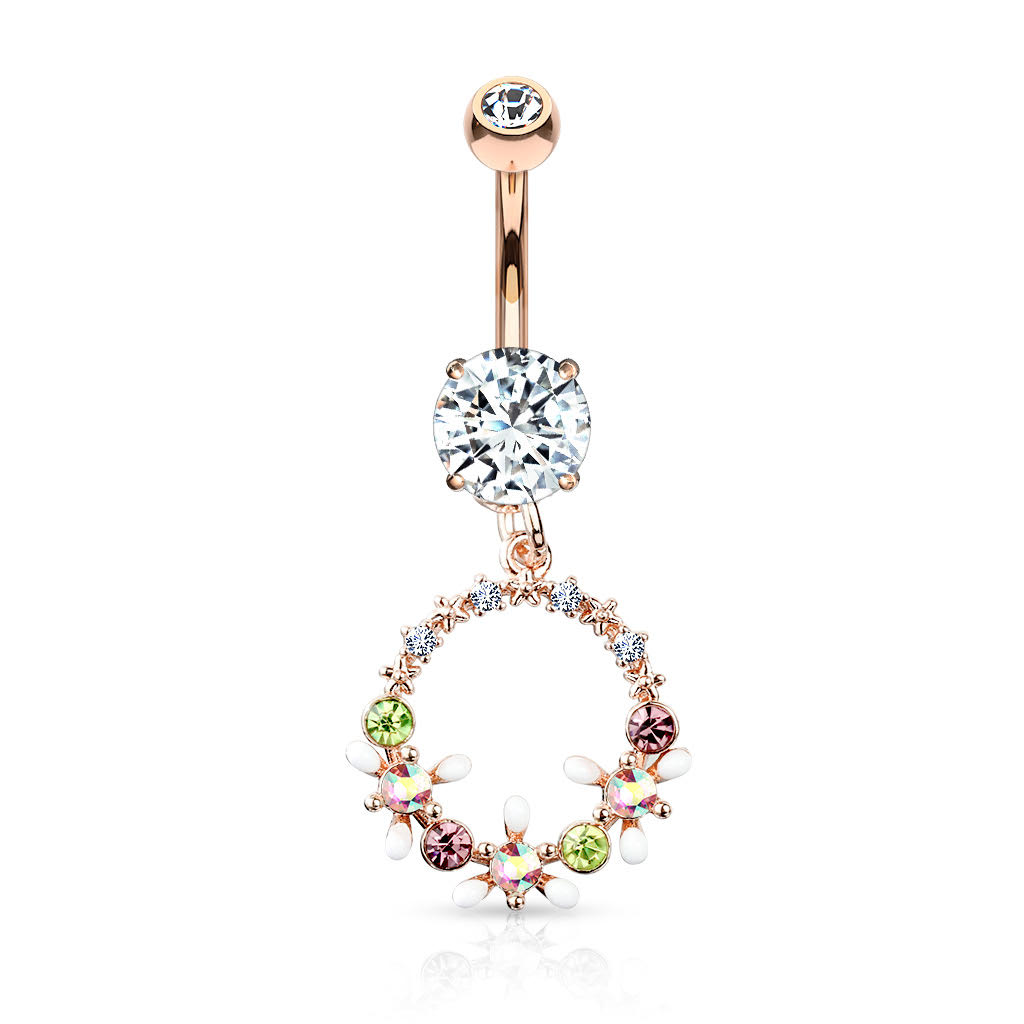 Surgical Steel 14 Gauge Belly Ring with AB Crystal Flower Dangle - photo 3