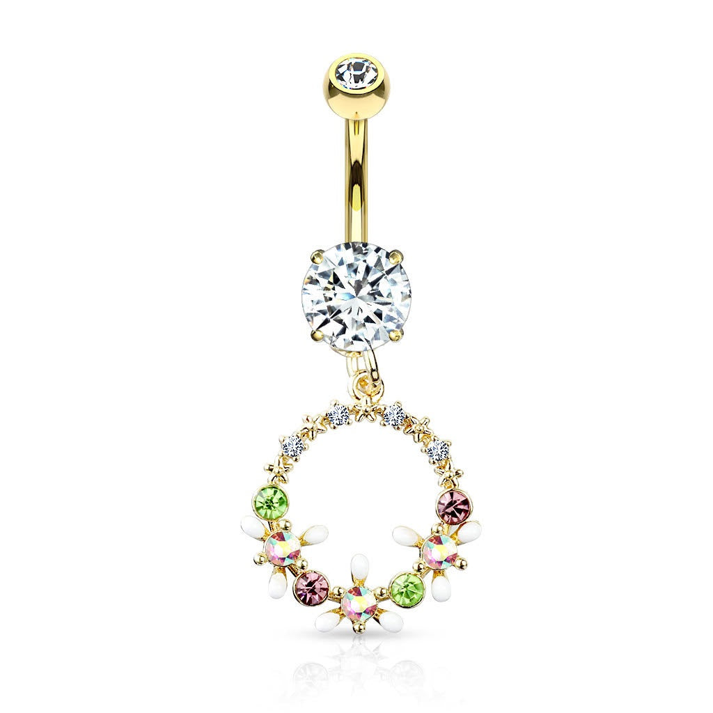 Surgical Steel 14 Gauge Belly Ring with AB Crystal Flower Dangle - photo 4