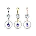 Surgical Steel Belly Button Ring 14 Gauge & Two Tone Gem Circle Dangle - Kruelty