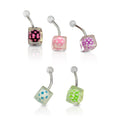 Surgical Steel Belly Rings with Acrylic Cube Ball - 5 Pack