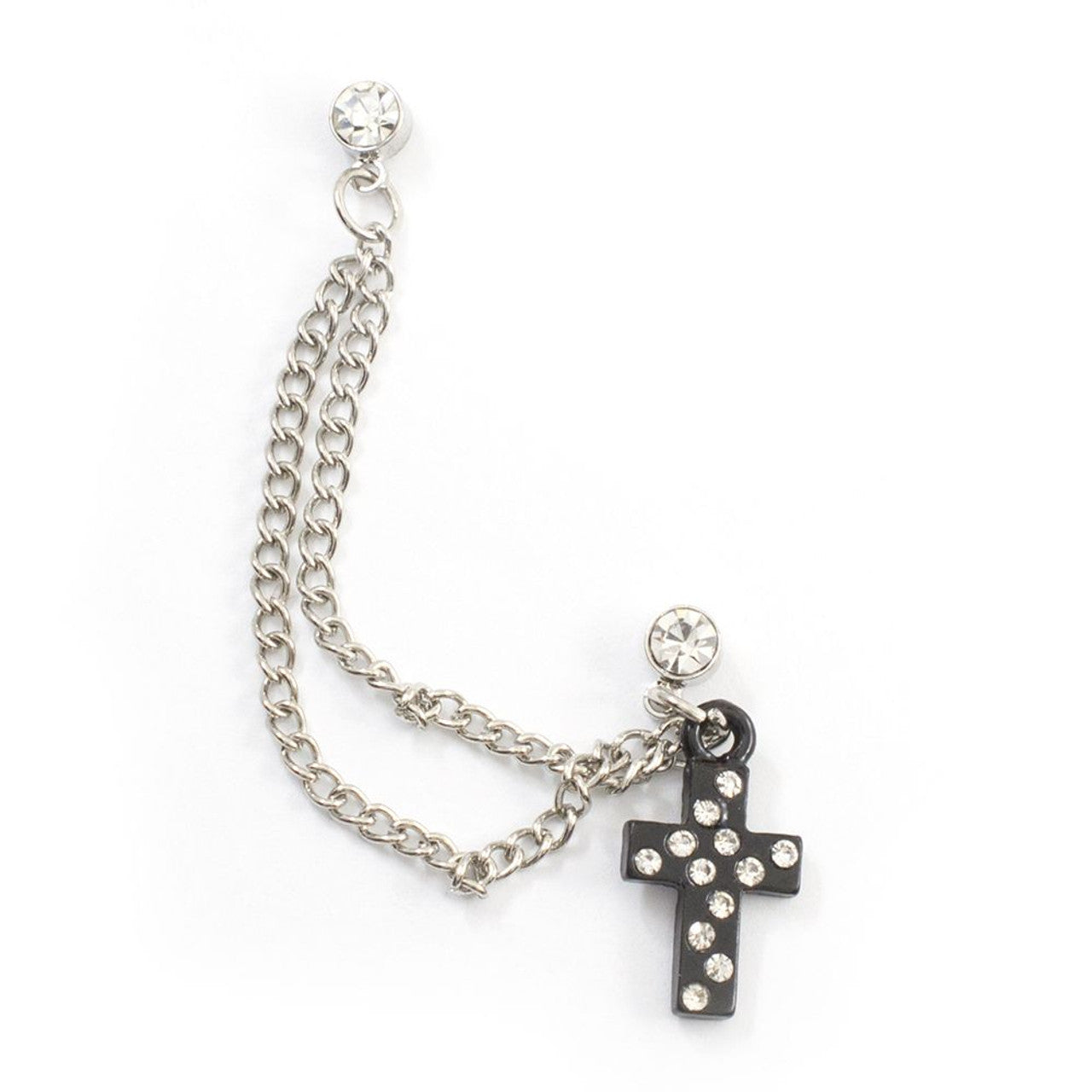 Surgical Steel Cartilage Chain Dangle Earring 22 Gauge & Black Cross