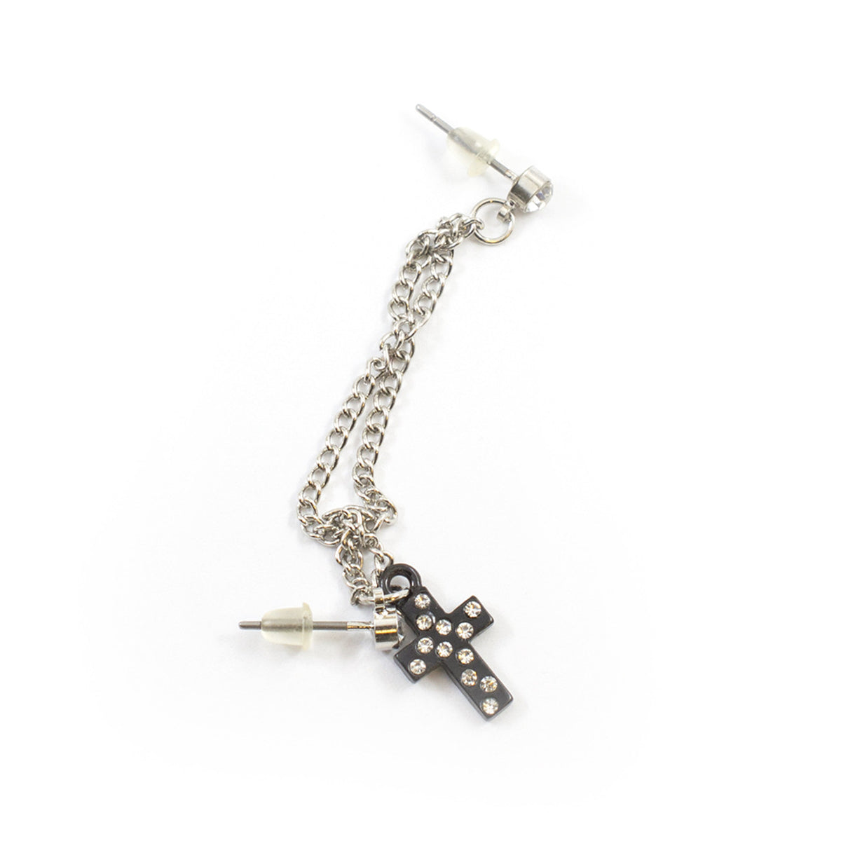 Surgical Steel Cartilage Chain Dangle Earring 22 Gauge & Black Cross - Kruelty - Photo 4