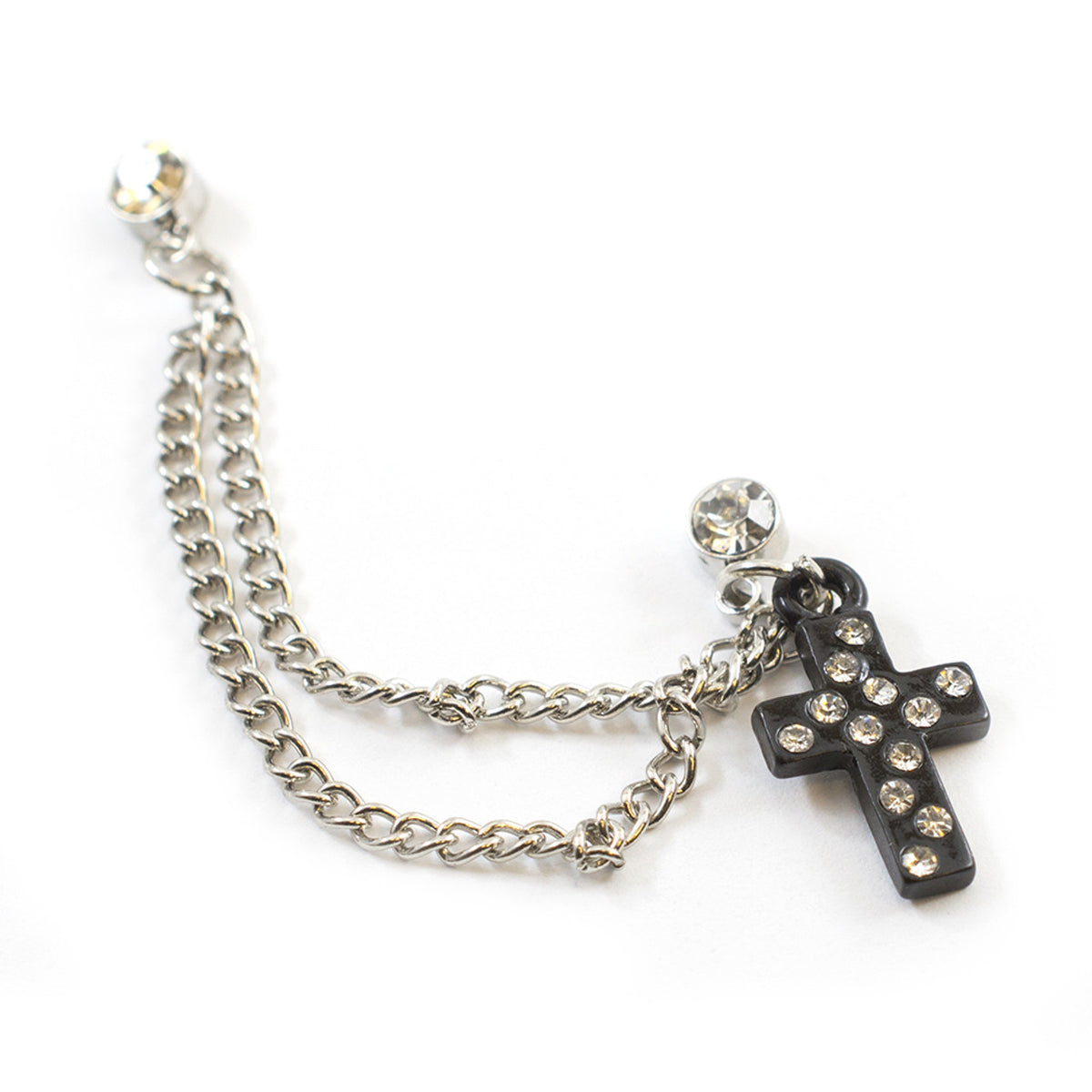 Surgical Steel Cartilage Chain Dangle Earring 22 Gauge & Black Cross - Kruelty - Photo 3