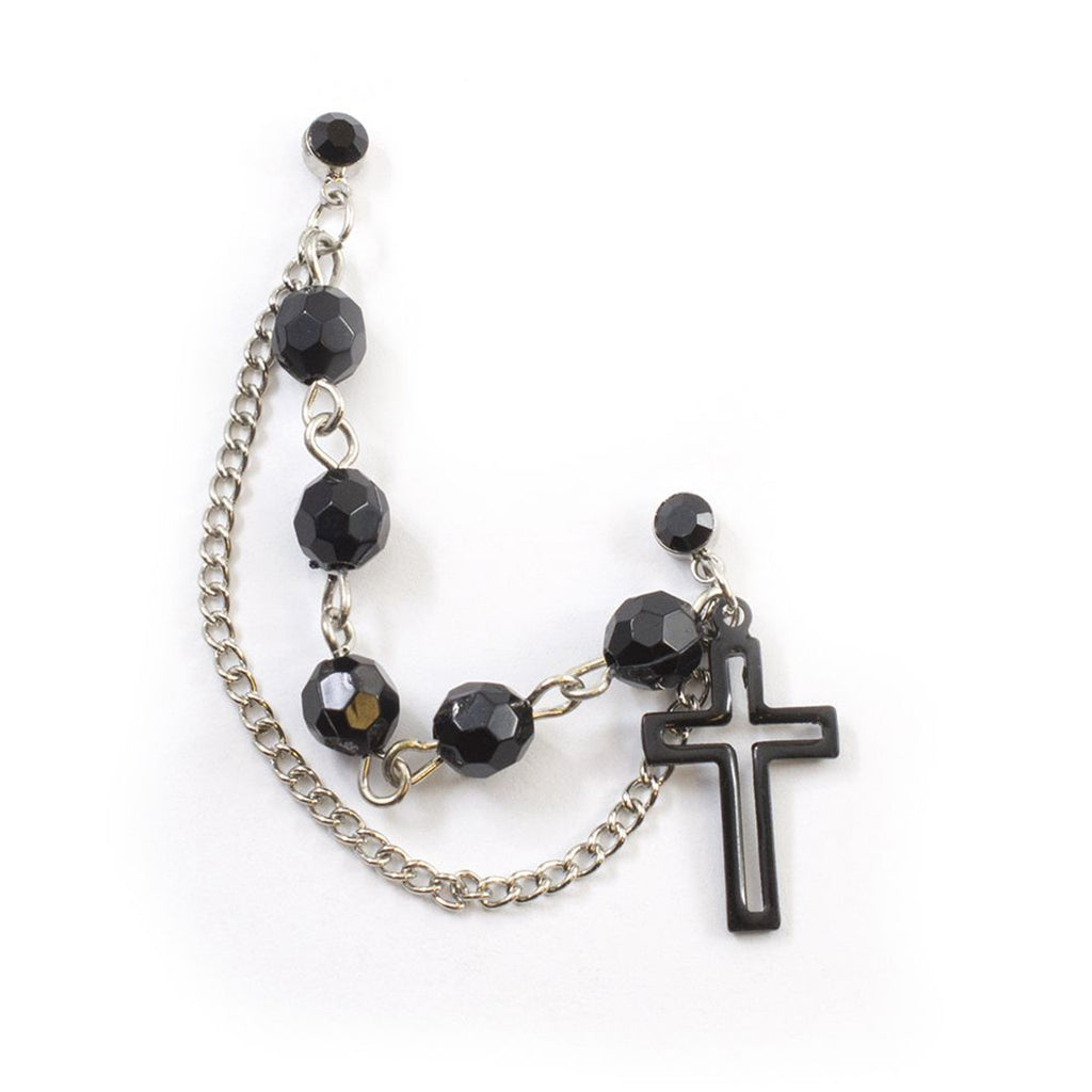 Surgical Steel Cartilage Chain Dangle Earring 22 Gauge & Black Rosary - Kruelty
