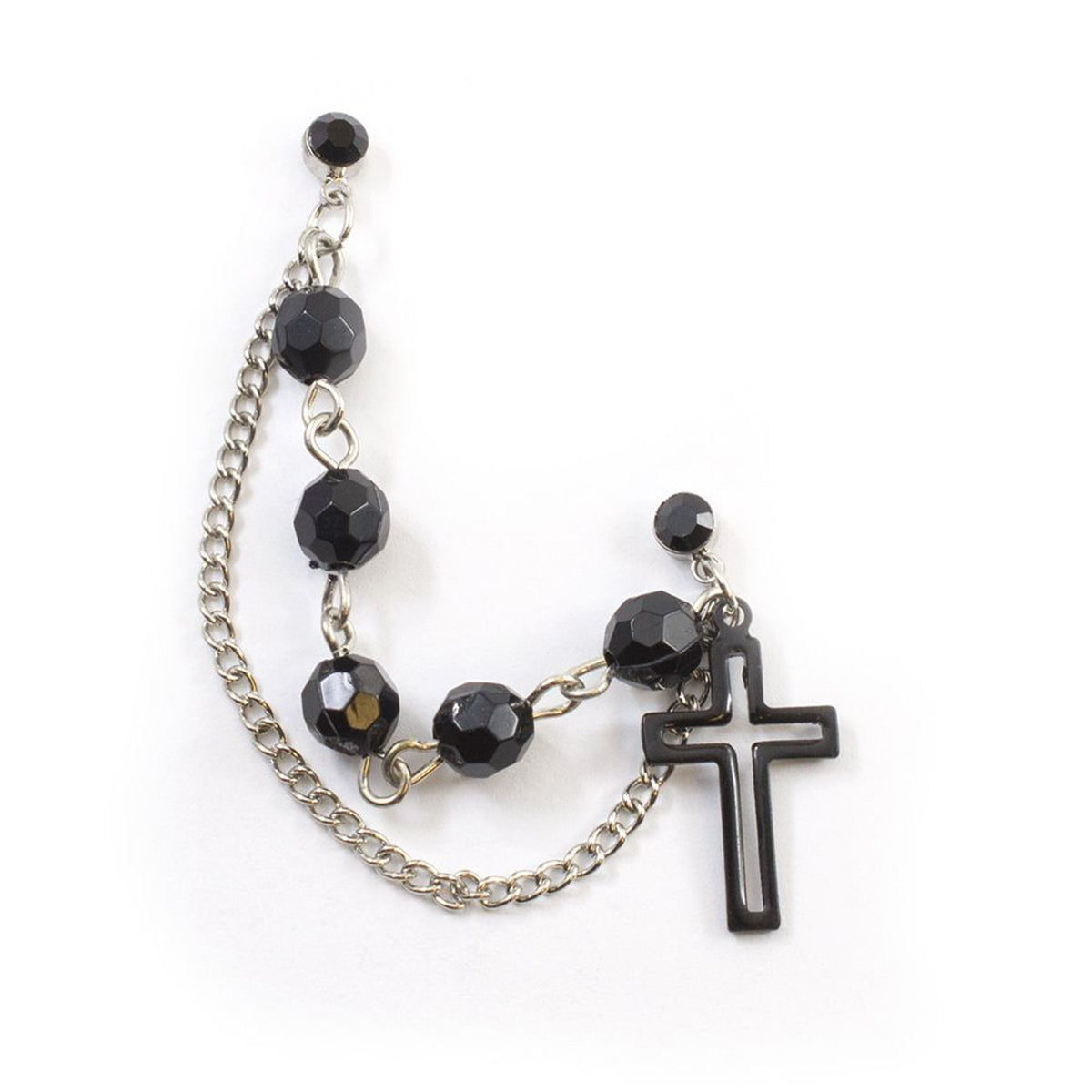 Surgical Steel Cartilage Chain Dangle Earring 22 Gauge & Black Rosary - Kruelty