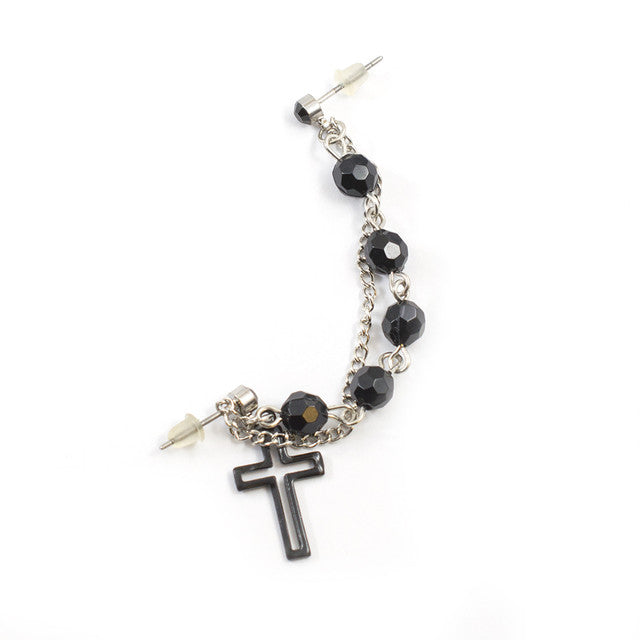 Surgical Steel Cartilage Chain Dangle Earring 22 Gauge & Black Rosary - Kruelty - Photo 3