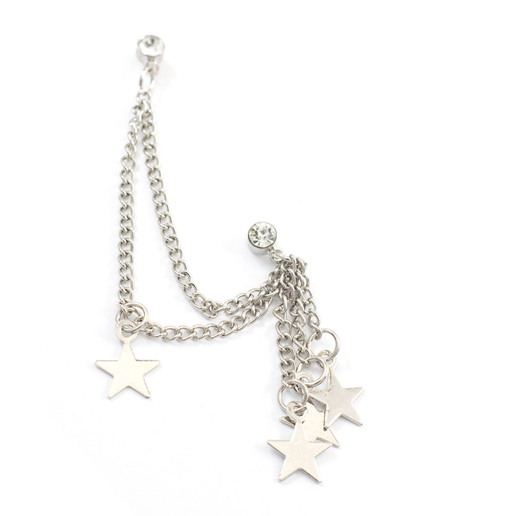 Surgical Steel Cartilage Chain Dangle Earring 22 Gauge & Star Charms - Kruelty