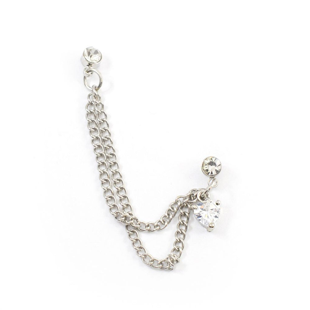 Surgical Steel Cartilage Chain Dangle Earring 22 Gauge & Clear Heart - Kruelty - Photo 4