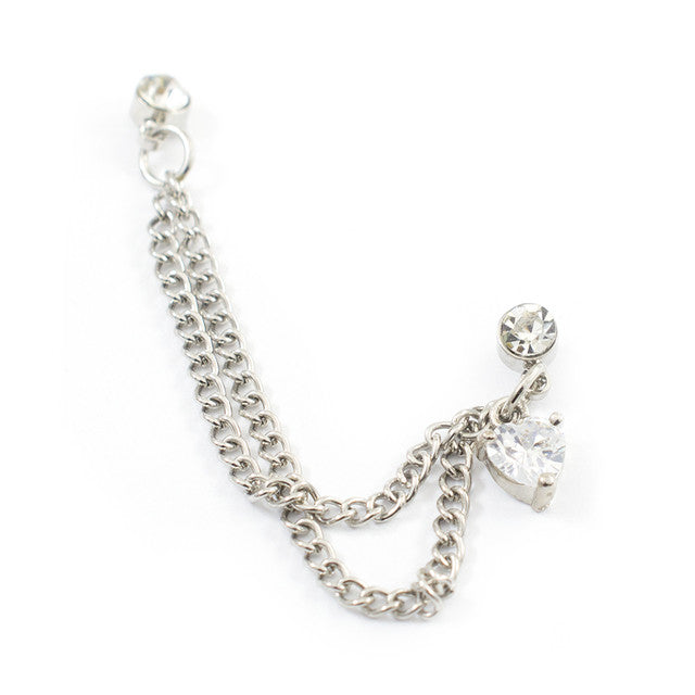 Surgical Steel Cartilage Chain Dangle Earring 22 Gauge & Clear Heart - Kruelty