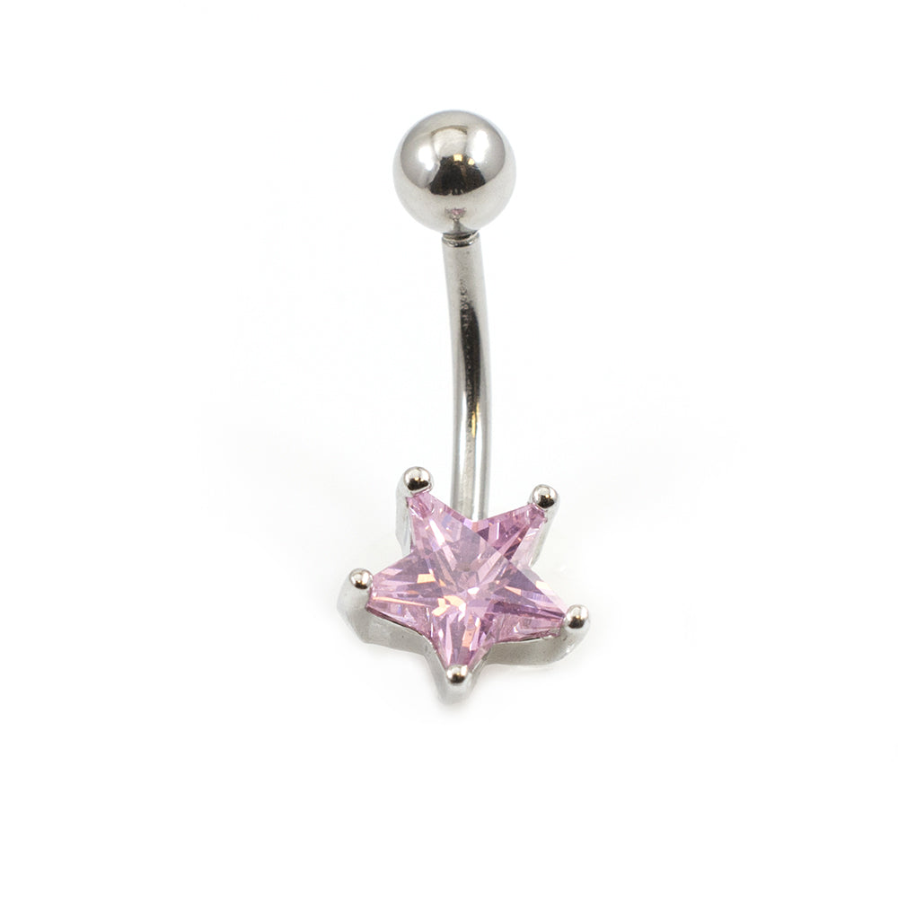 Surgical Steel 14 Gauge Belly Ring with Prong Set CZ Star - photo 5