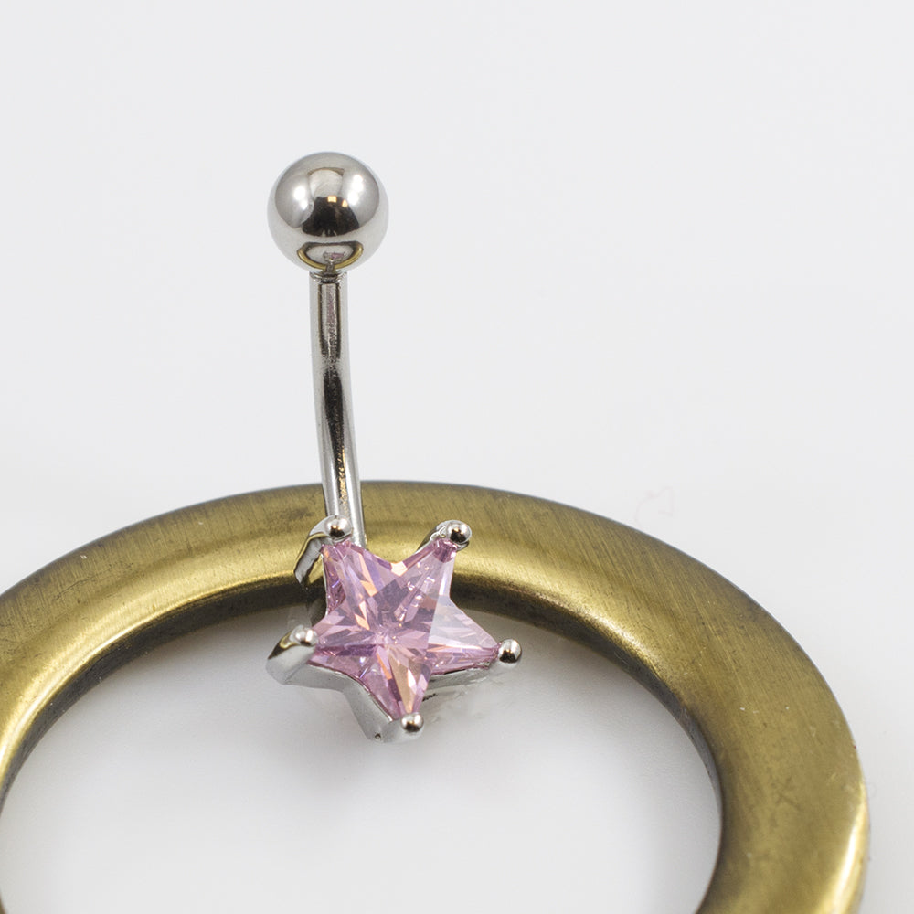 Surgical Steel 14 Gauge Belly Ring with Prong Set CZ Star - photo 6