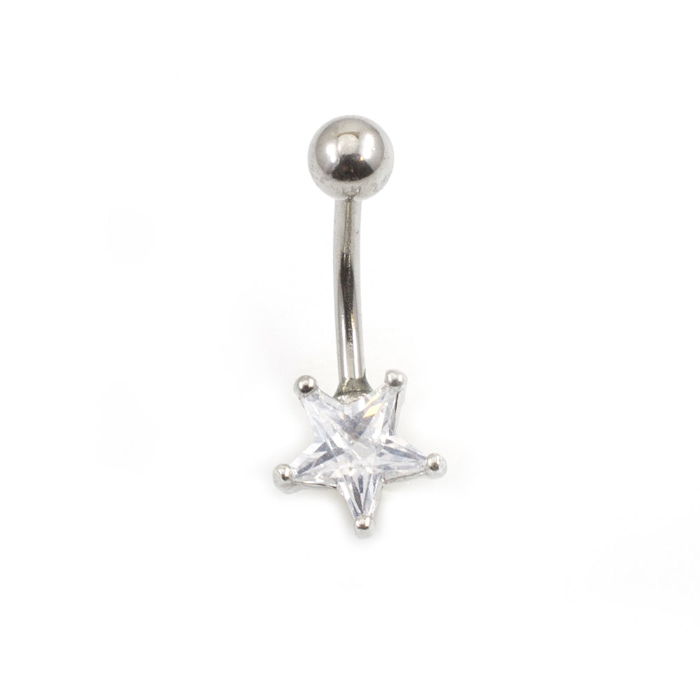 Surgical Steel 14 Gauge Belly Ring with Prong Set CZ Star - photo 7