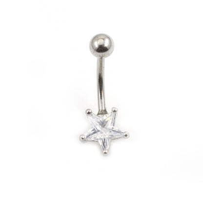 Surgical Steel 14 Gauge Belly Ring with Prong Set CZ Star - photo 7