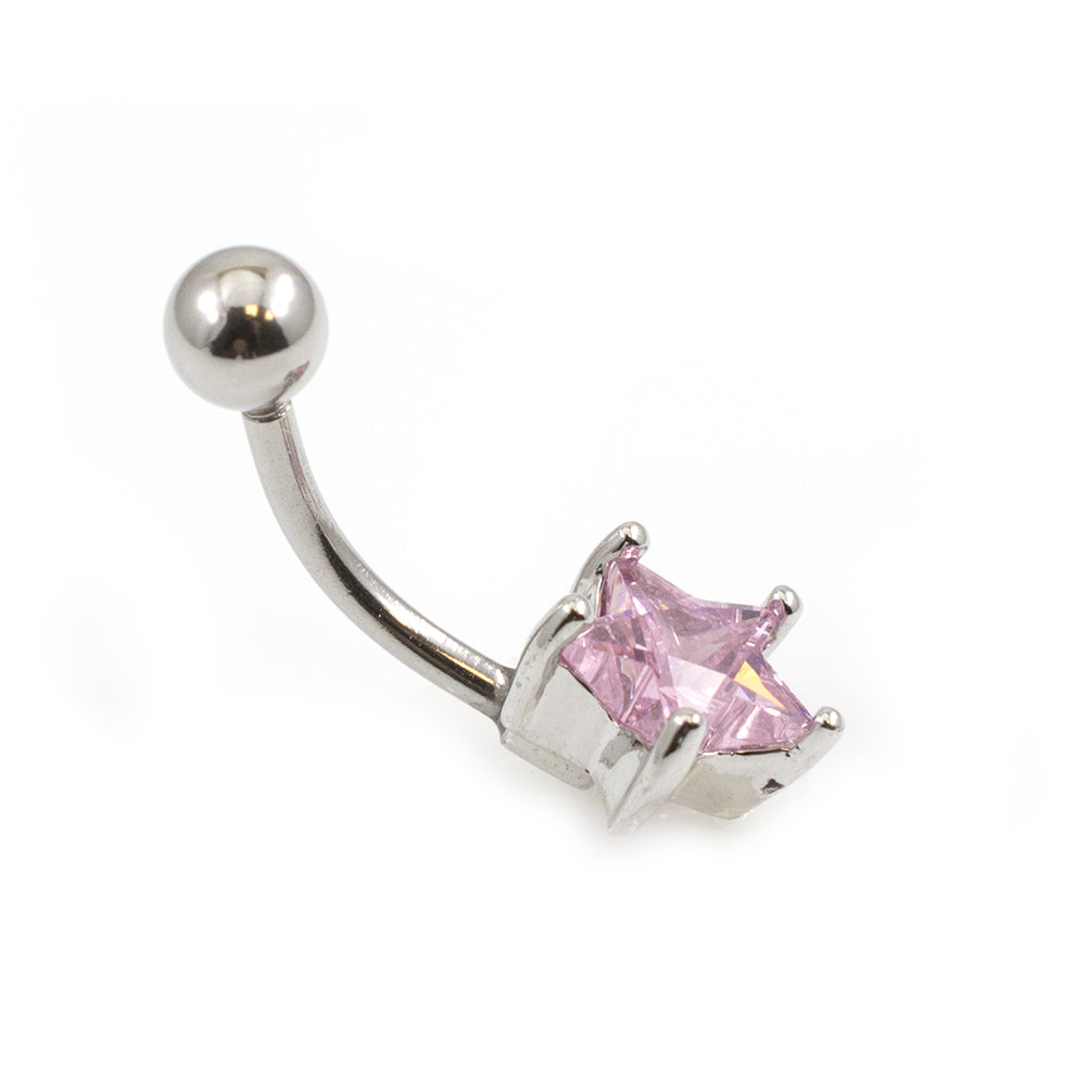 Surgical Steel 14 Gauge Belly Ring with Prong Set CZ Star - photo 2