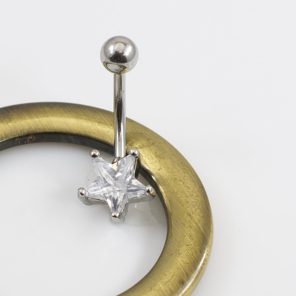 Surgical Steel 14 Gauge Belly Ring with Prong Set CZ Star - photo 4
