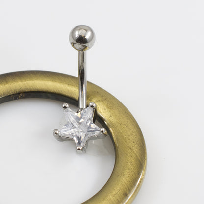 Surgical Steel 14 Gauge Belly Ring with Prong Set CZ Star - photo 4