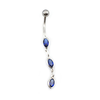 Surgical Steel 14 Gauge Belly Ring with Blue Oval CZ Dangle