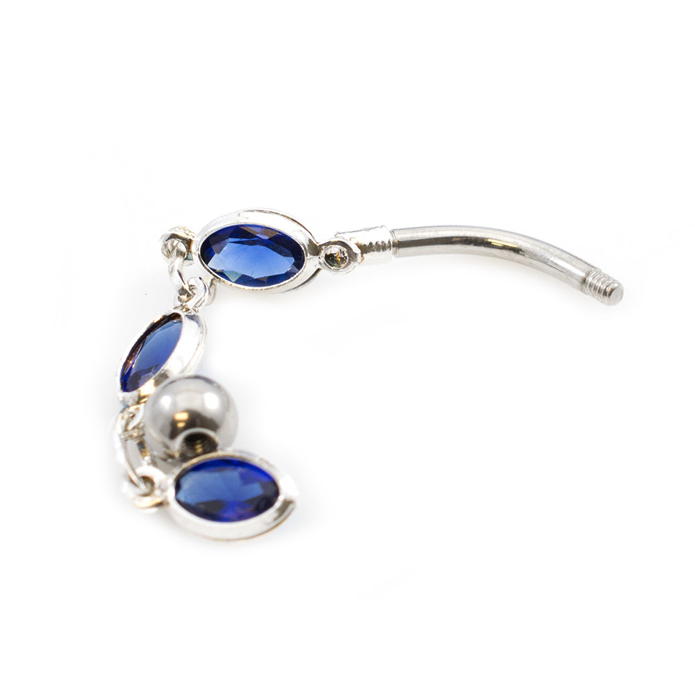 Surgical Steel 14 Gauge Belly Ring with Blue Oval CZ Dangle - photo 2
