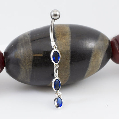 Surgical Steel 14 Gauge Belly Ring with Blue Oval CZ Dangle - photo 3
