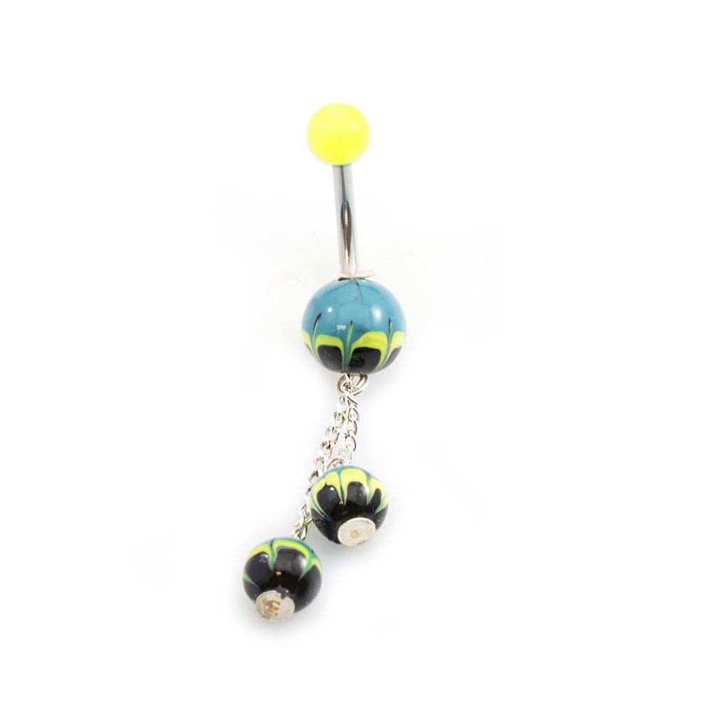 Surgical Steel 14 Gauge Belly Ring with Abstract Painting Ball