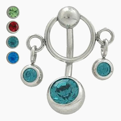 Surgical Steel 14 Gauge Reverse Belly Ring with CZ Door Knocker