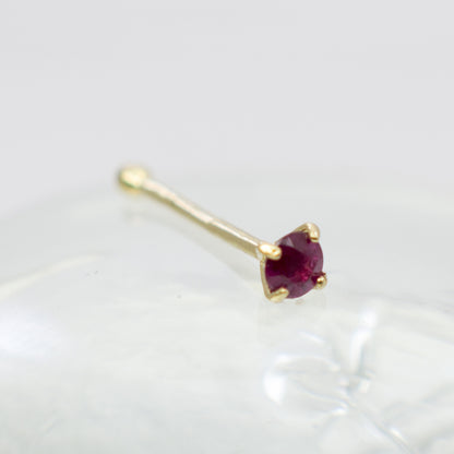 14K Solid Gold 22 Gauge Nose Bone Stud with Real Ruby - photo 8