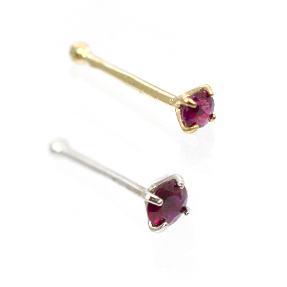 14K Solid Gold 22 Gauge Nose Bone Stud with Real Ruby