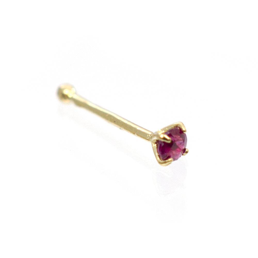 14K Solid Gold 22 Gauge Nose Bone Stud with Real Ruby - photo 2