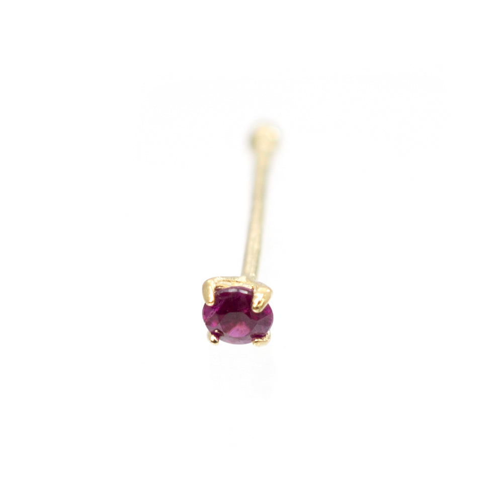 14K Solid Gold 22 Gauge Nose Bone Stud with Real Ruby - photo 4