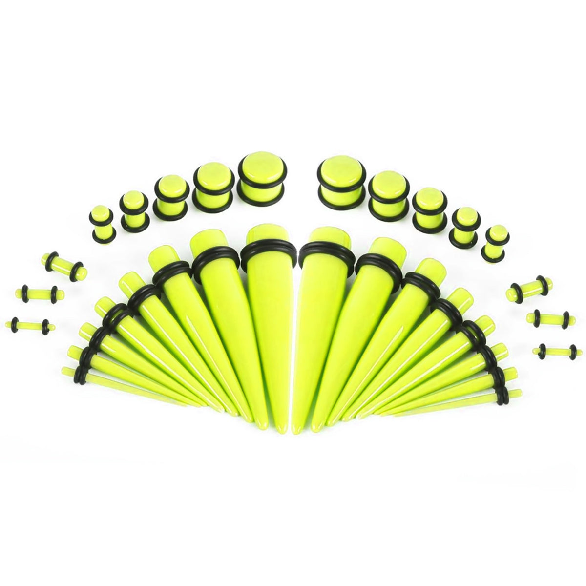 Neon Acrylic UV Glow Taper Ear Plugs 14 to 00 Gauge - 36 Pack