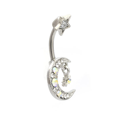 Surgical Steel 14 Gauge Belly Ring with Star and Moon Charm - photo 4