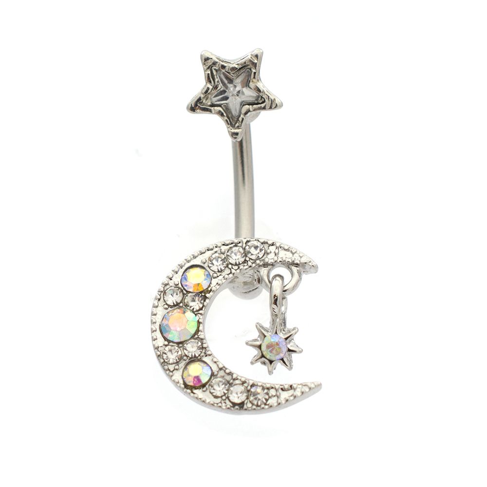 Surgical Steel 14 Gauge Belly Ring with Star and Moon Charm
