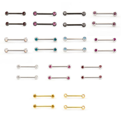 Surgical Steel 14 Gauge Push Pin Nipple Barbells with CZ - Pair