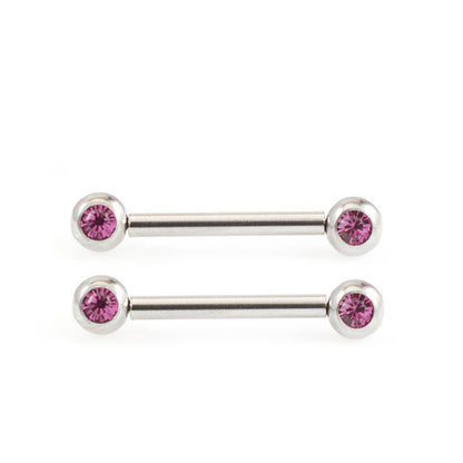 Surgical Steel Nipple Ring Barbell 14 Gauge Threadless With Ball CZ