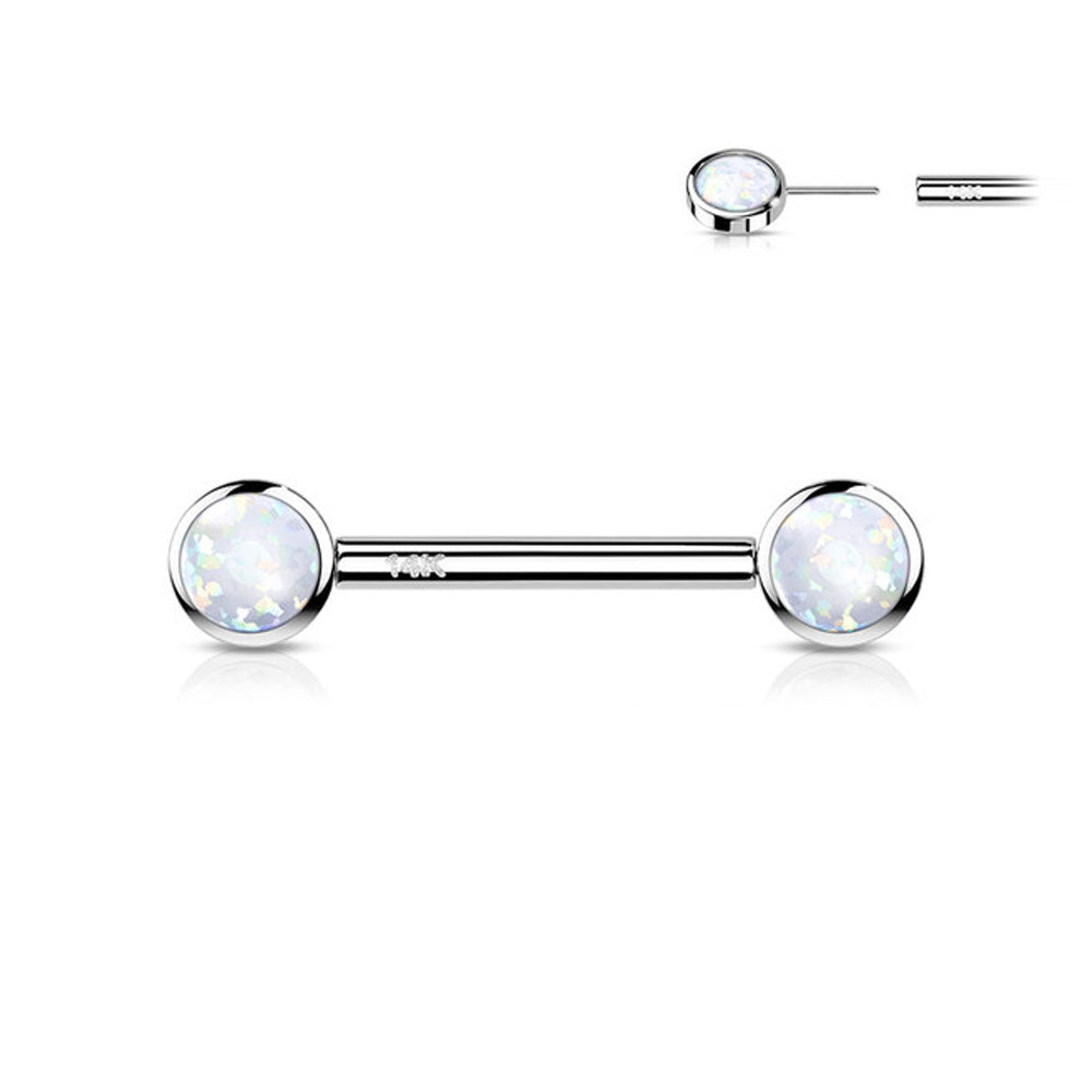 14 Karat Solid Gold 14 Gauge Nipple Barbell with Bezel Set Opal - Pair - photo 3
