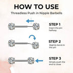 14K Solid Gold 14 Gauge Bezel Set Crystal CZ Nipple Barbell - Pair