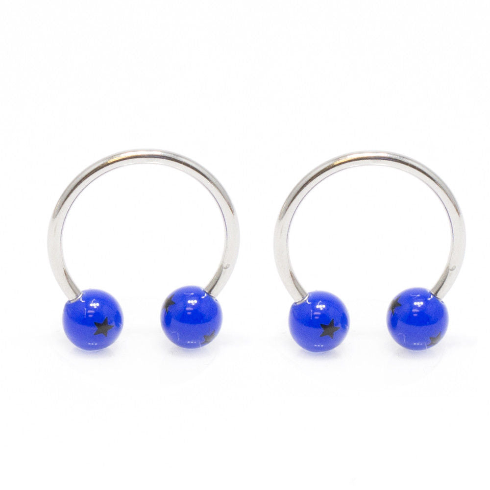 Surgical Steel 18G Horseshoe Barbell Blue Acrylic Balls - 6 Pack