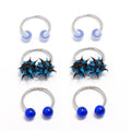 Surgical Steel 18G Horseshoe Barbell Blue Acrylic Balls - 6 Pack
