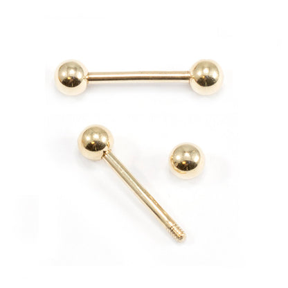 14 Karat Gold Straight Barbell 14 Gauge 1/2" to 1" for Tongue & Nipple