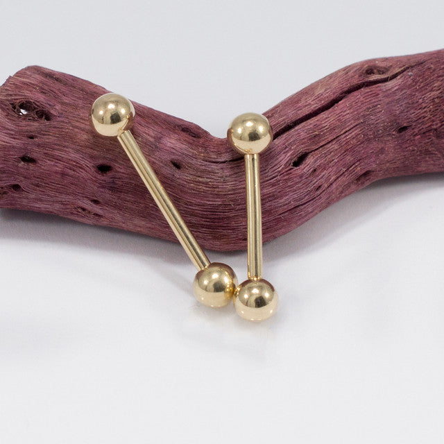 14 Karat Solid Gold Nipple Ring Straight Barbell 14 Gauge - Pair - Kruelty - Photo 2