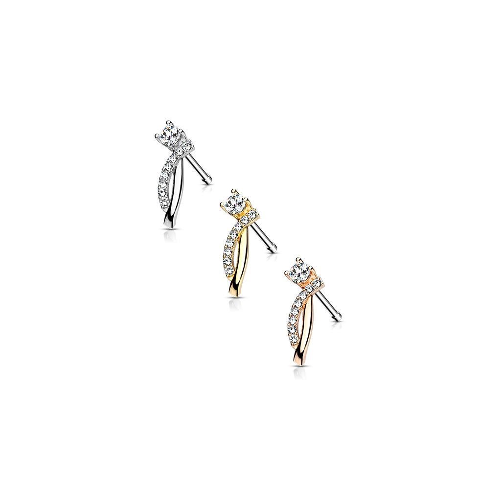 Surgical Steel 20 Gauge Nose Bone Stud with CZ Crawling Curves