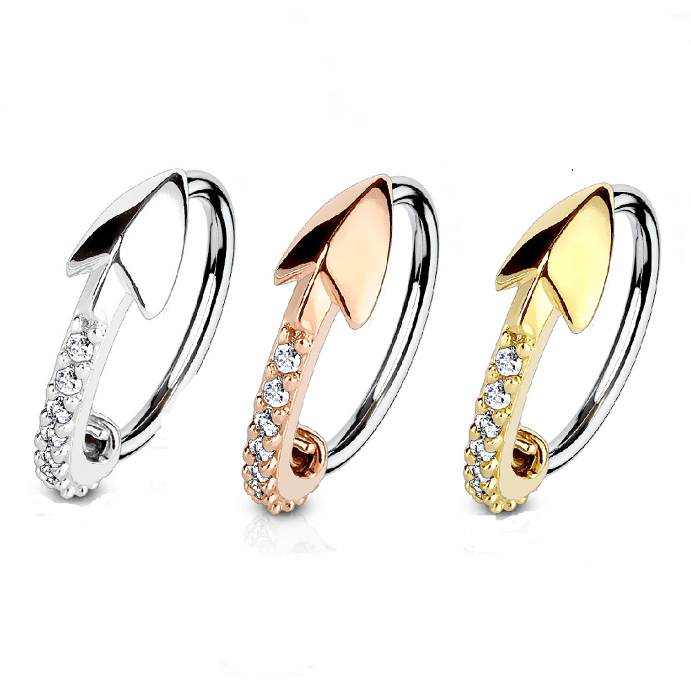 Surgical Steel Bendable Nose Hoop Ring with CZ Arrow - 18 & 20 Gauge