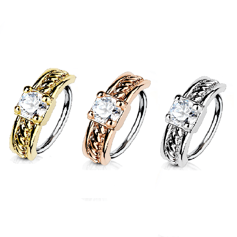 Surgical Steel Bendable Nose Hoop with Prong Set CZ - 18 & 20 Gauge