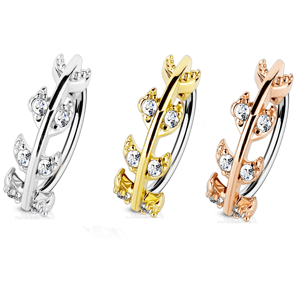 Surgical Steel Bendable Nose Hoop Ring with CZ Vine - 18 & 20 Gauge