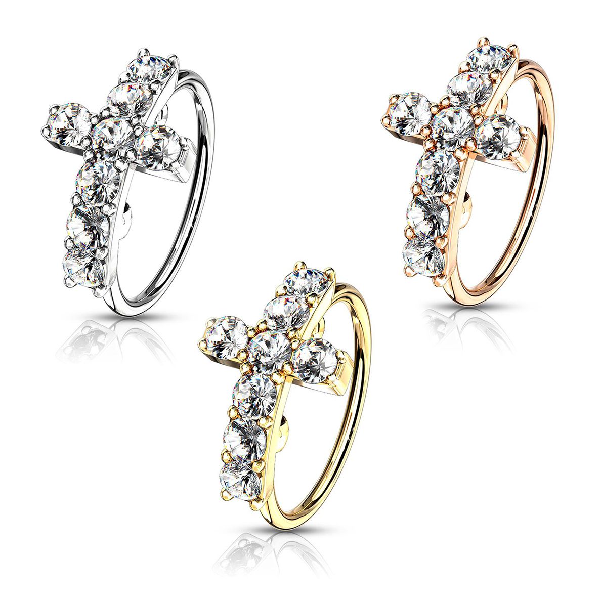 Surgical Steel 20 Gauge Bendable Nose Hoop with CZ Cross