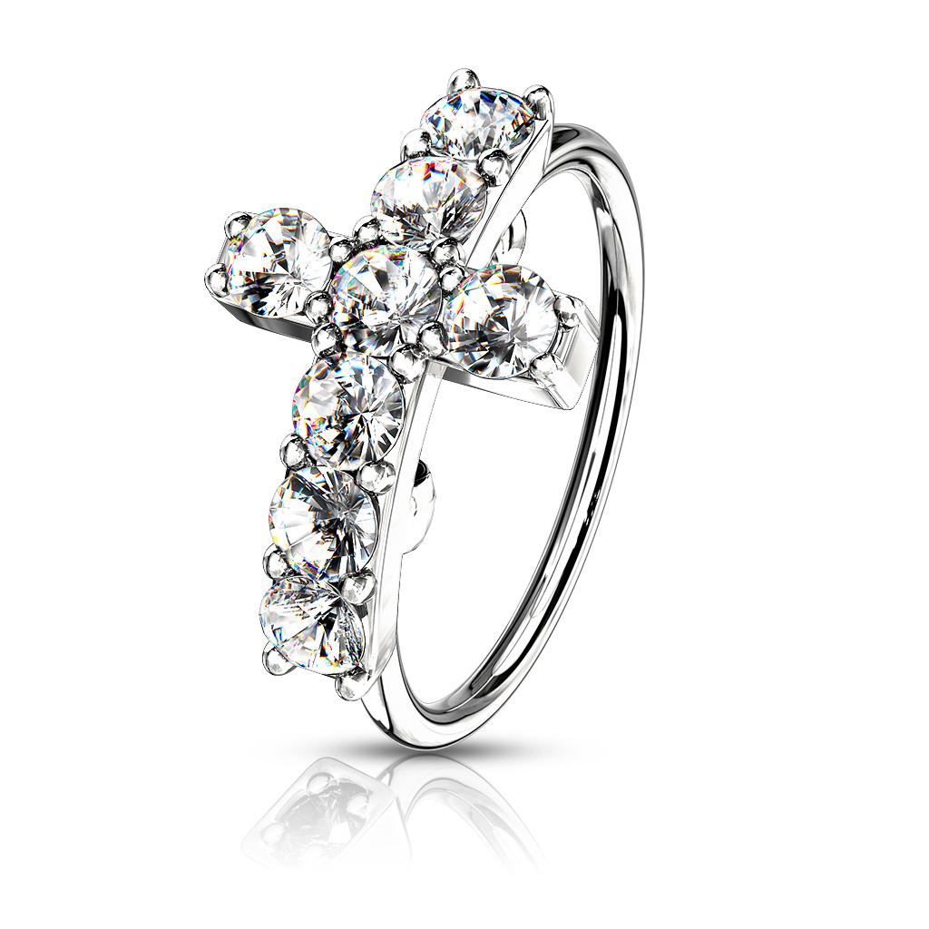 Surgical Steel 20 Gauge Bendable Nose Hoop with CZ Cross - photo 3