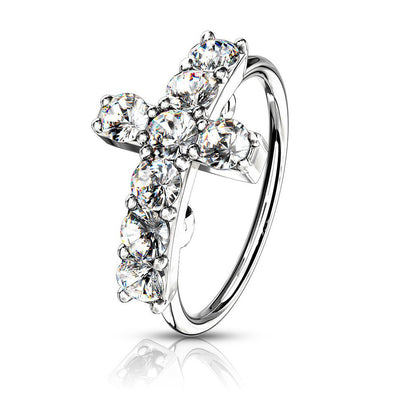 Surgical Steel 20 Gauge Bendable Nose Hoop with CZ Cross - photo 3
