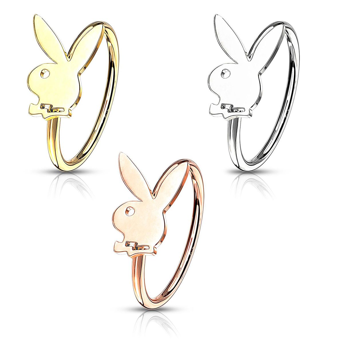 Surgical Steel 20 Gauge Bendable Nose Hoop with Playboy Bunny